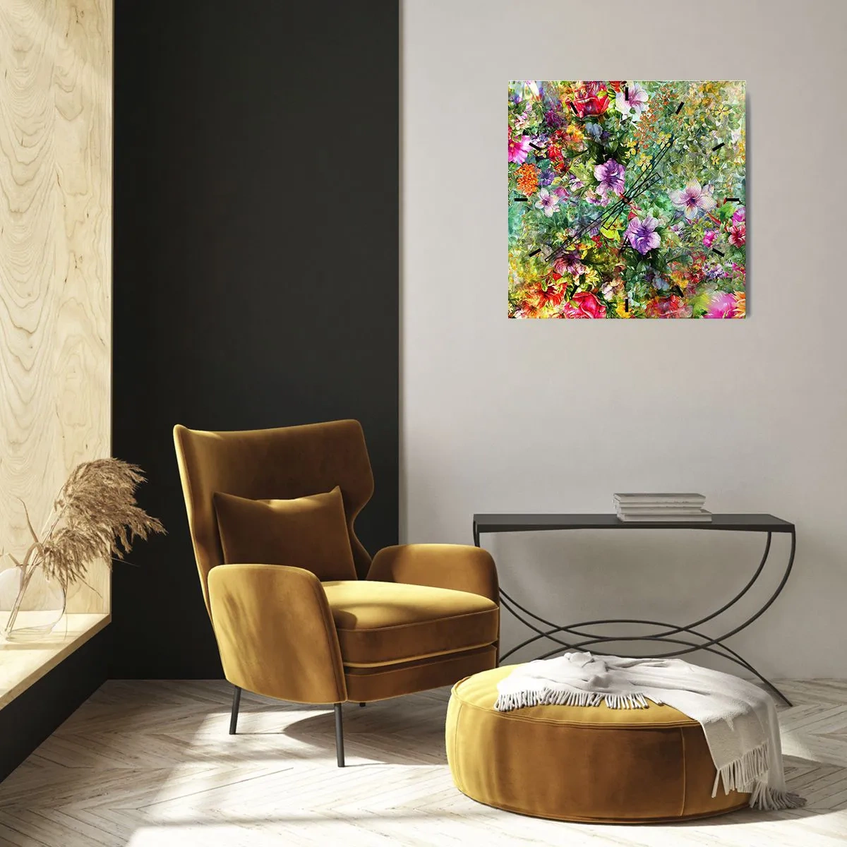 Vægur, Uret - Ind i blomsterne ved fortabelse - 40x40 cm