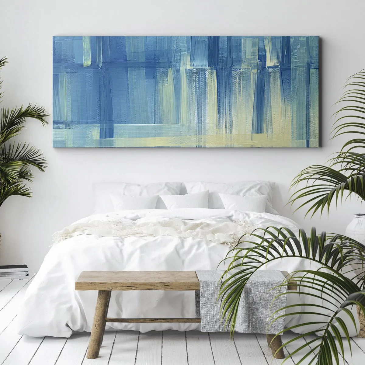 Lærredstryk - Billede på lærred - Komposition i turkis - 100x40 cm