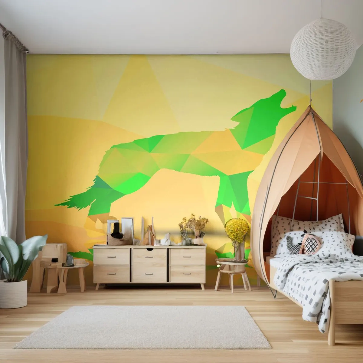 Fototapet Standard Eco - Ensom ulv - Dyr, Ulv, Geometrisk figur - 400x280 cm