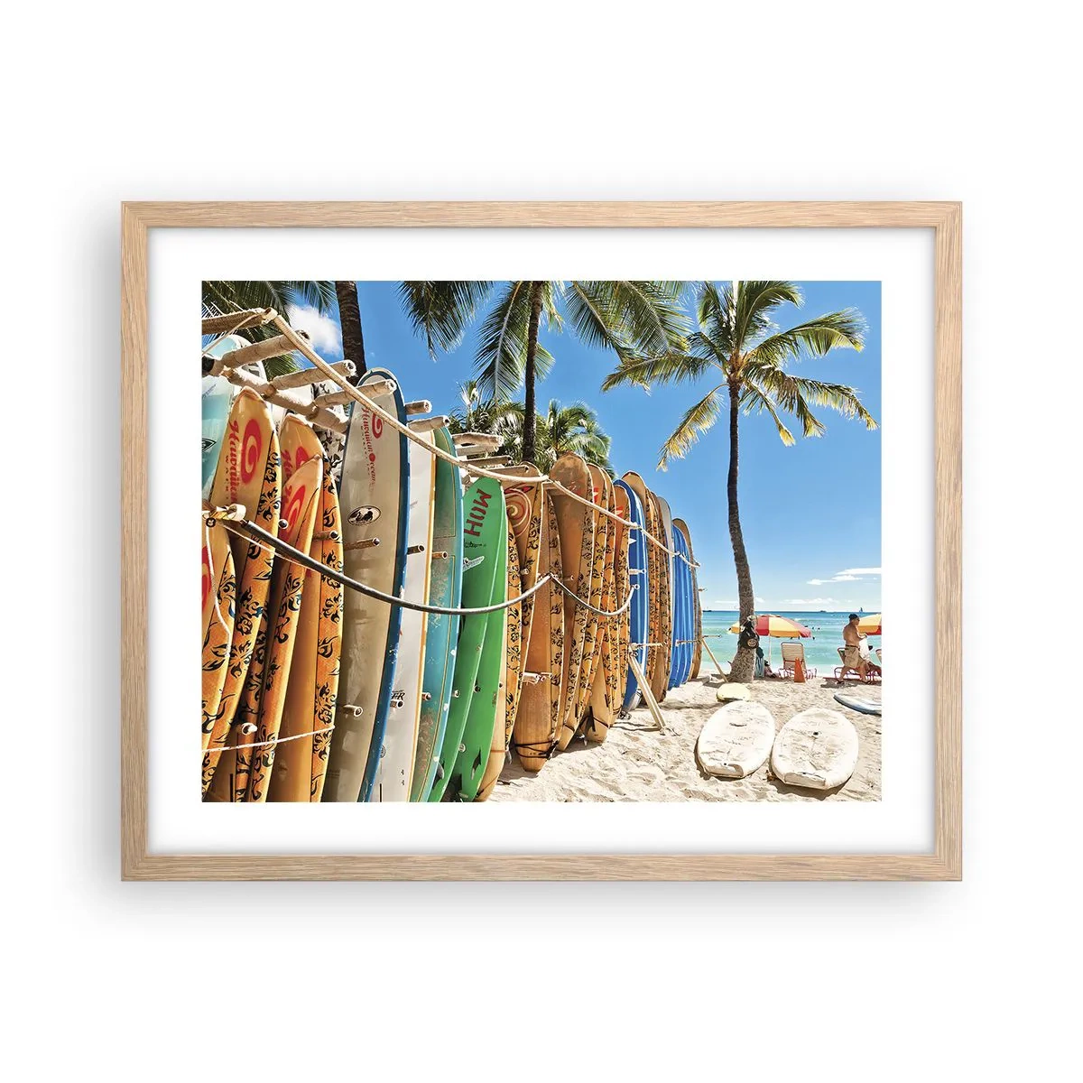 Plakat i ramme af lyst egetræ - Solrig sjov - 50x40 cm