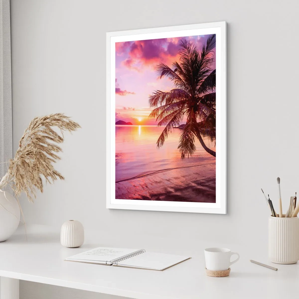 Plakat i hvid ramme - Lyksalighed hele vejen til horisonten - 30x40 cm