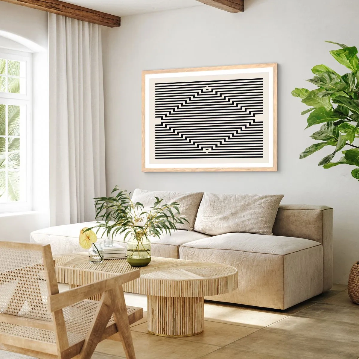 Plakat i ramme af lyst egetræ - Geometrisk illusion - 100x70 cm