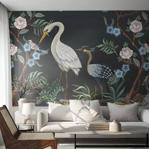 Fototapet Premium Canvas - Fugleparade - Dyr, Blomster, Fugl - 100x70 cm