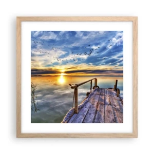 Plakat i ramme af lyst egetræ - Vinden går til ro - 40x40 cm