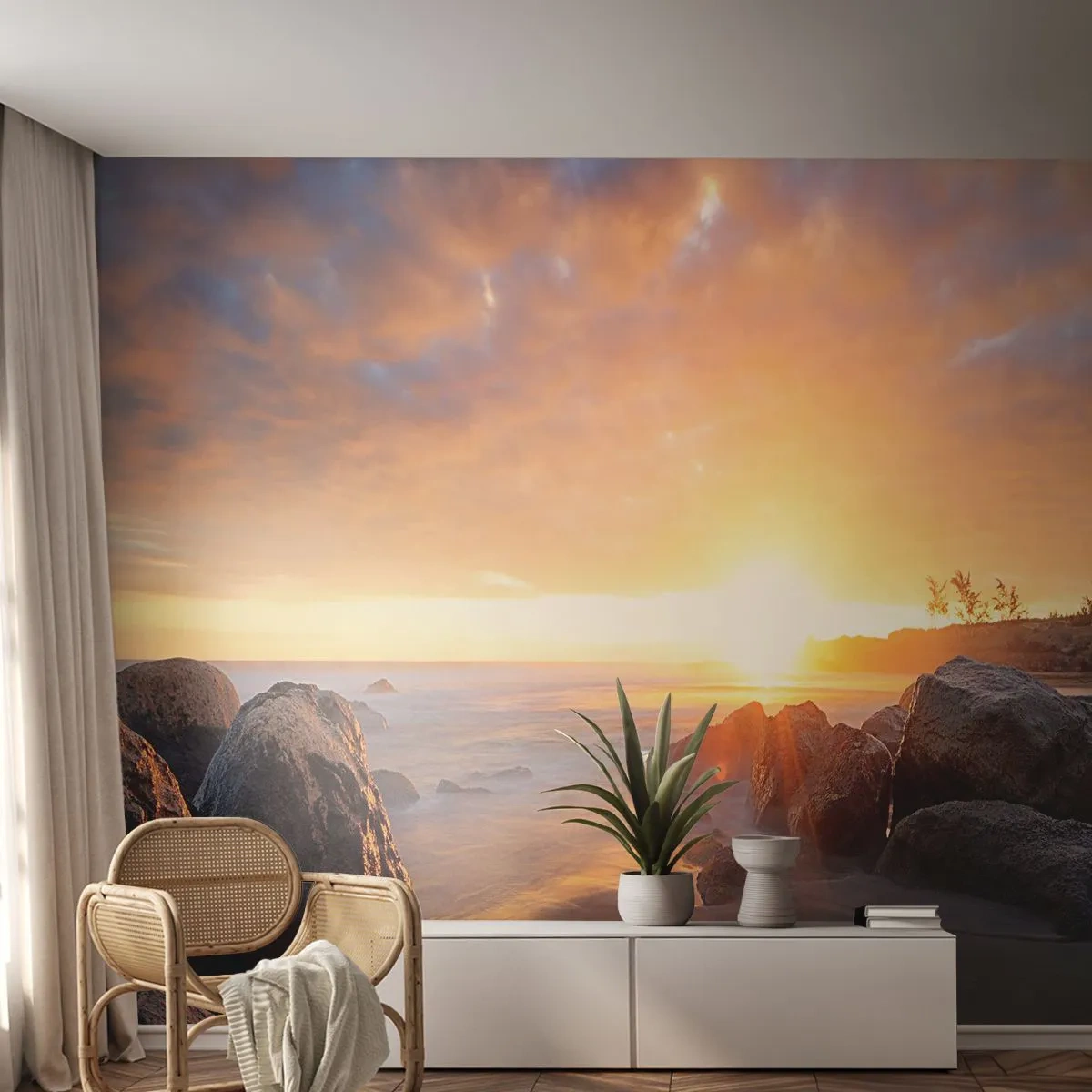 Fototapet Premium Canvas - En lysende aftenbrise - Landskab, Hav, Solopgang - 400x280 cm