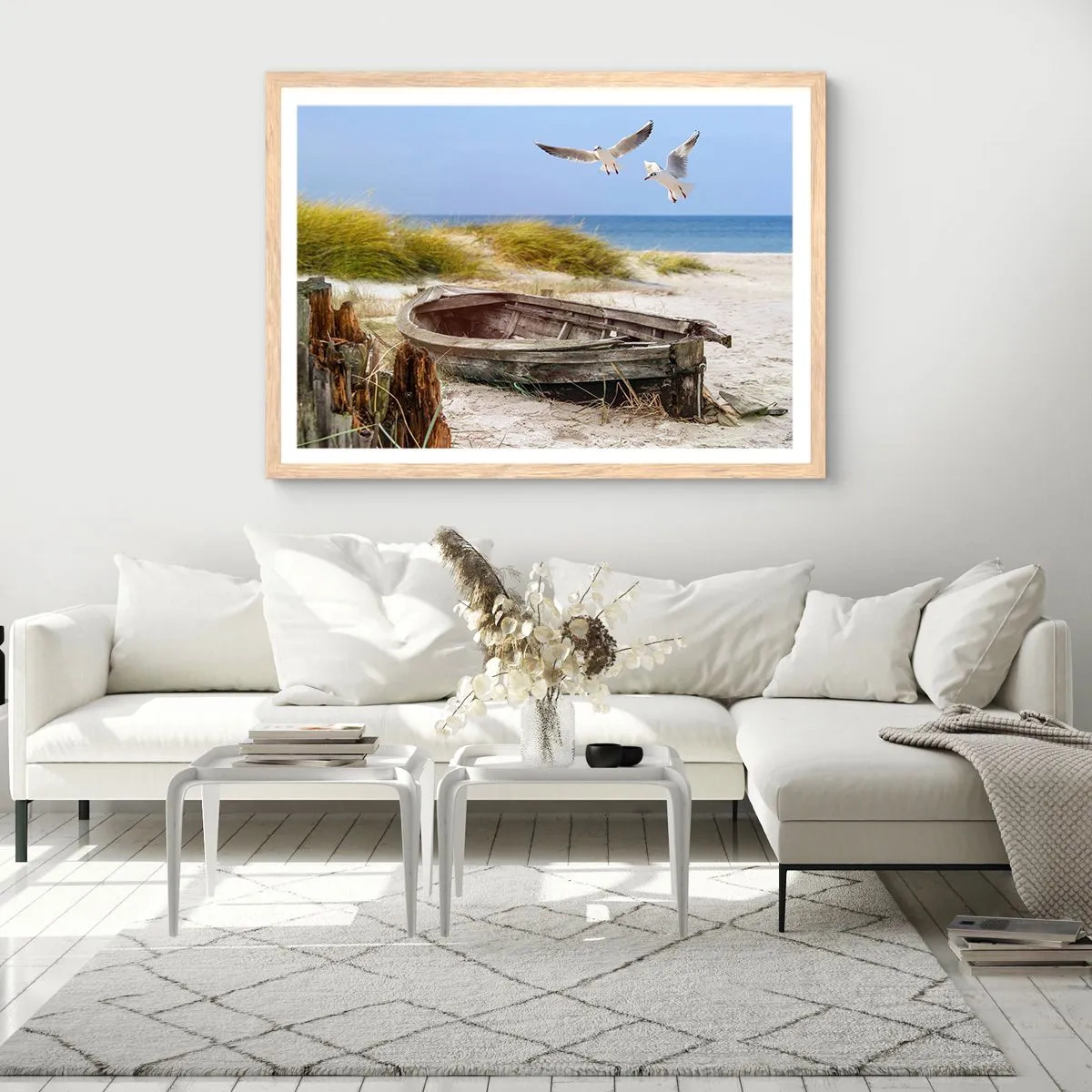 Plakat i ramme af lyst egetræ - Badet i vinden - 100x70 cm