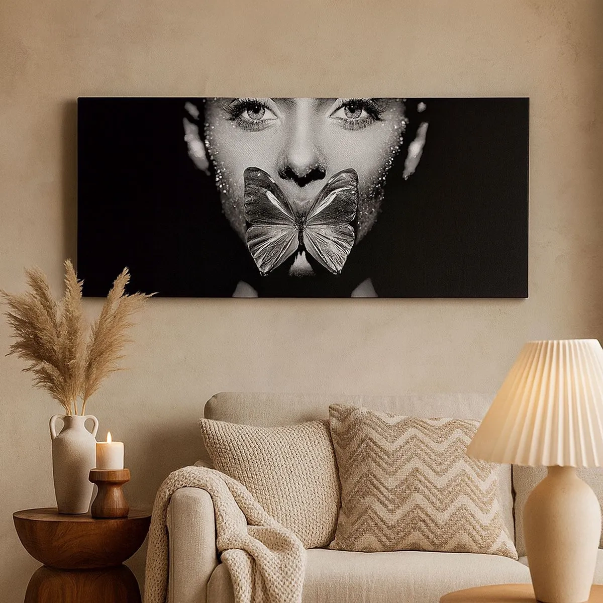 Lærredstryk - Billede på lærred - Sommerfuglekys - 100x40 cm