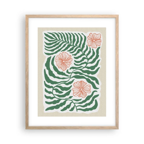 Plakat i ramme af lyst egetræ - Blomstrede i grønt - 40x50 cm