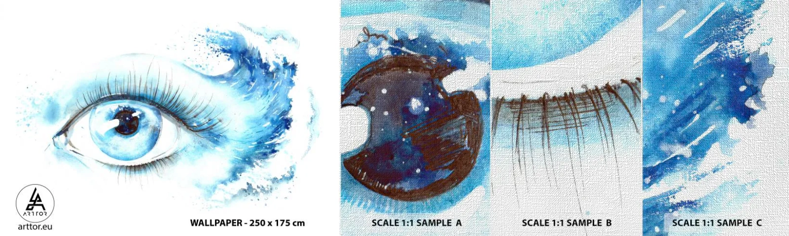 Prøve Fototapet Premium Canvas - Fordyb dig i det blå i dit blik - Abstraktion, Øje, Stykke - 100x30 cm