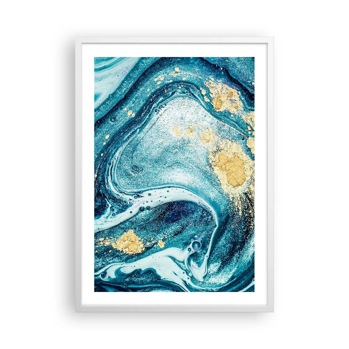 Plakat i hvid ramme - Blå boblebad - 50x70 cm