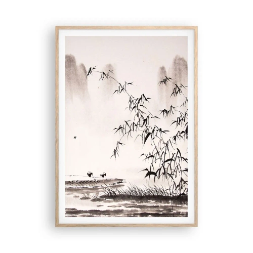 Plakat i ramme af lyst egetræ - Stilhed i rismarkerne - 70x100 cm