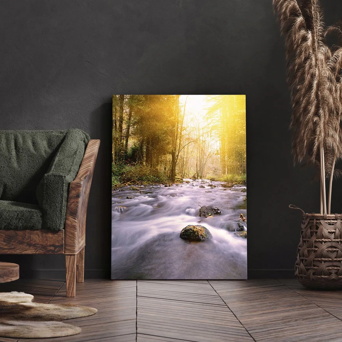 Lærredstryk - Billede på lærred - Malachit i sølv- og guldfatning - 50x70 cm