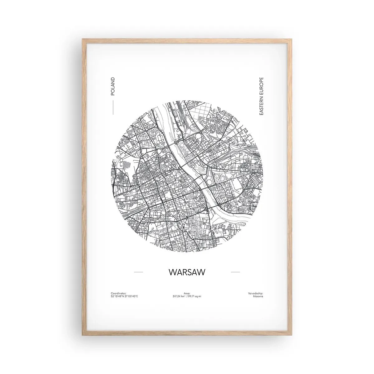 Plakat i ramme af lyst egetræ - Warszawas anatomi - 70x100 cm