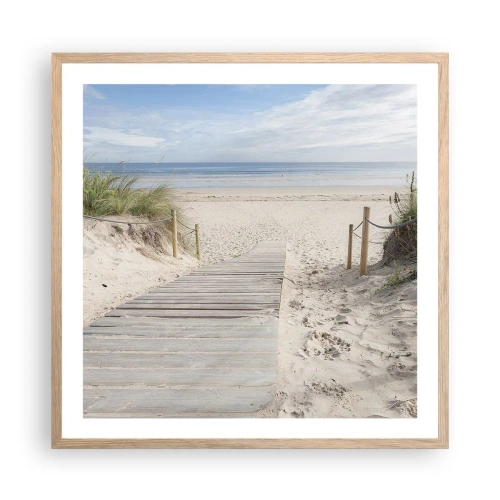 Plakat i ramme af lyst egetræ - Ud over horisonten - 60x60 cm