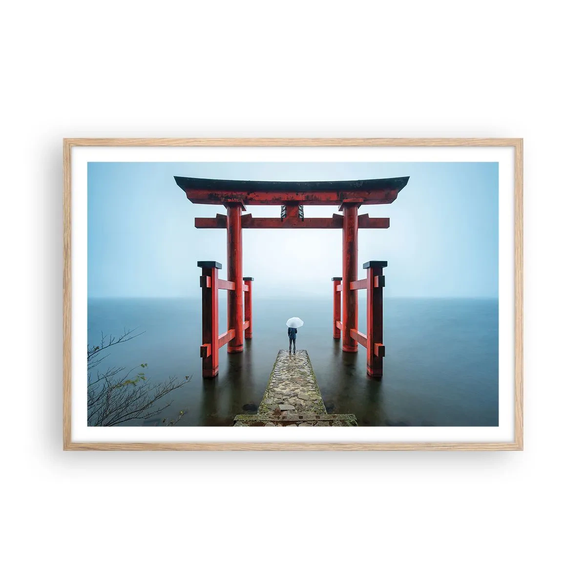 Plakat i ramme af lyst egetræ - Japansk drømmeri - 91x61 cm
