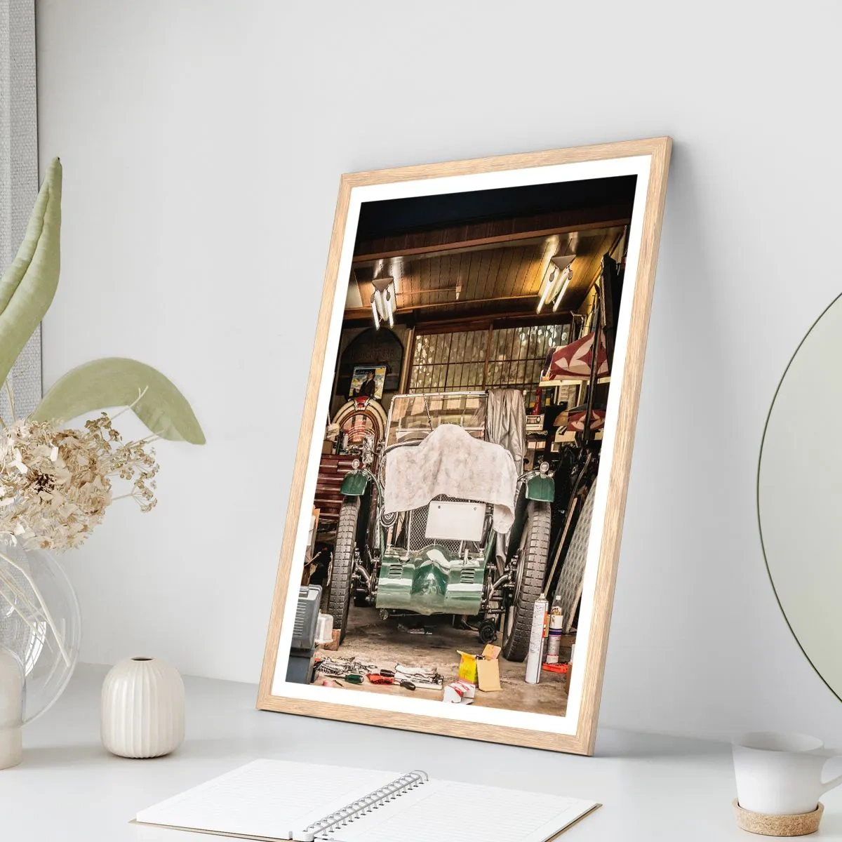Plakat i ramme af lyst egetræ - Tilbage til fortiden - 40x50 cm