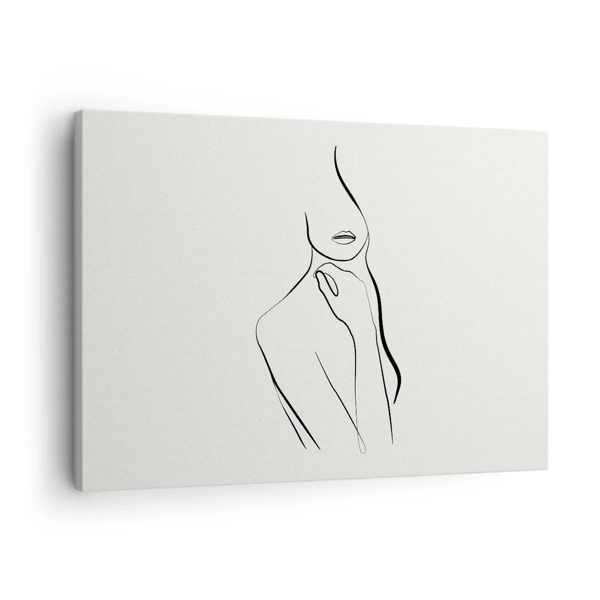 Lærredstryk - Billede på lærred - En minimalistisk skitse af en kvindes silhuet mod en lys baggrund. - 70x50cm - Bølge af melankoli - Moderne vægdekoration til stue og soveværelse ARTTOR