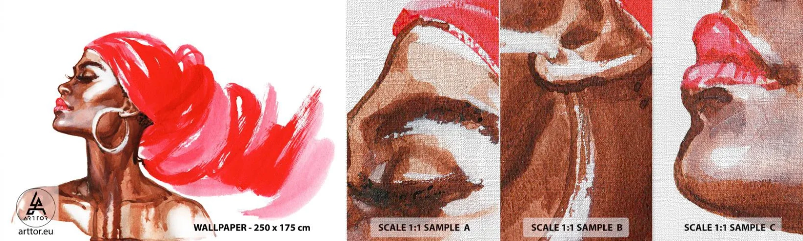 Prøve Fototapet Premium Canvas - "Der er en vind, der blæser en mands næsebor op". - Portræt af en kvinde, Kvindens ansigt, Abstraktion - 100x30 cm