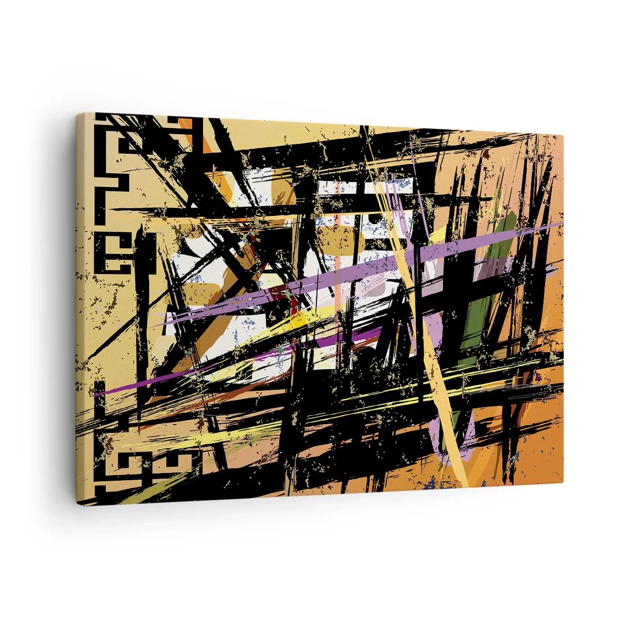 Lærredstryk - Billede på lærred - Abstrakte linjer og former på en beige baggrund - 70x50cm - Skarpt snit - Moderne vægdekoration til stue og soveværelse ARTTOR