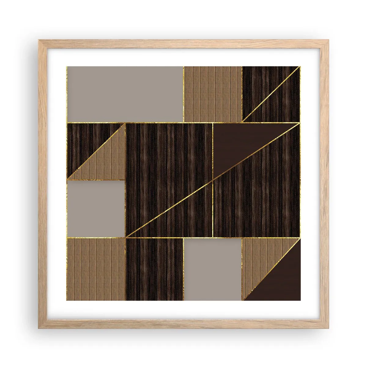 Plakat i ramme af lyst egetræ - En mosaik af brune og gyldne farver - 50x50 cm