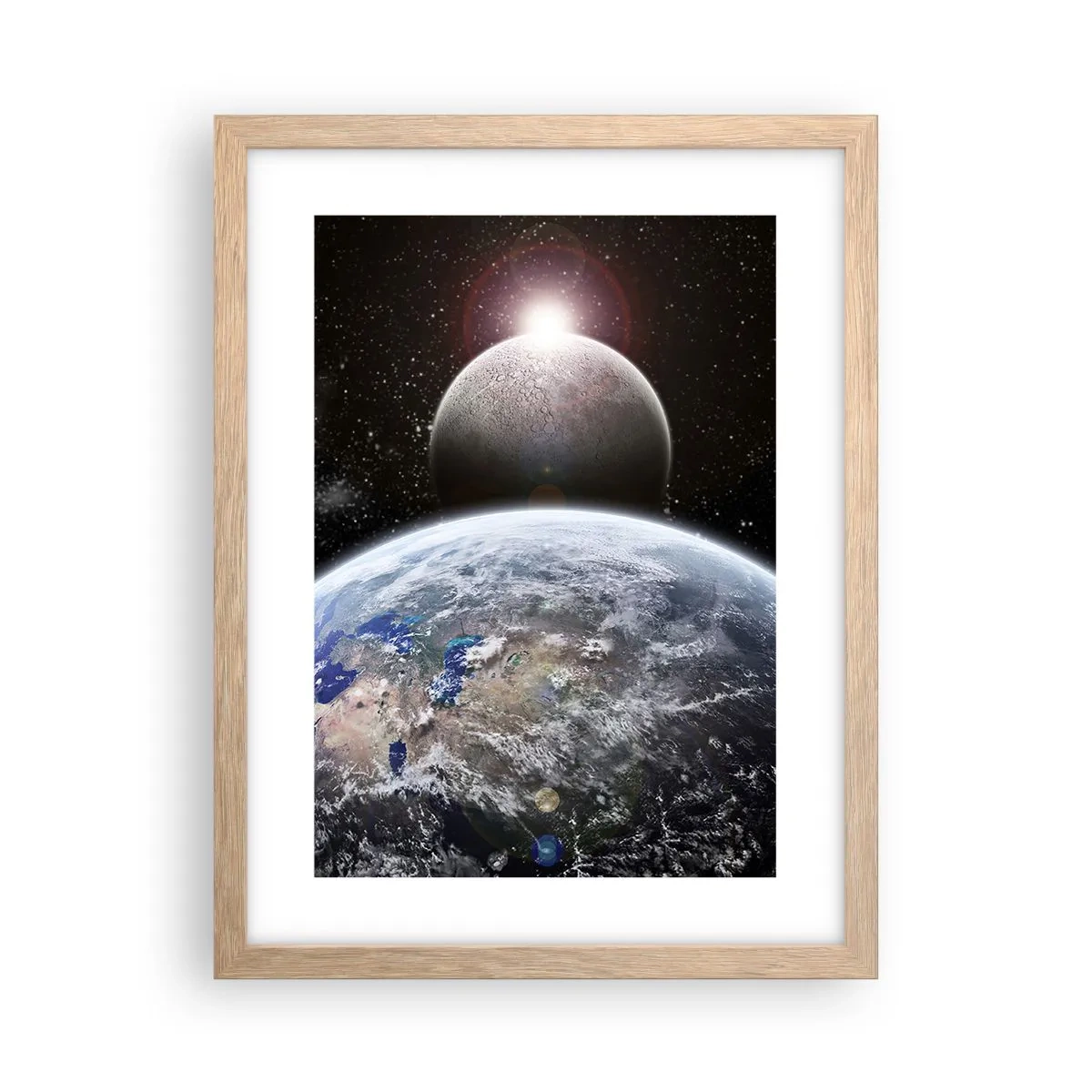 Plakat i ramme af lyst egetræ - Kosmisk landskab - solopgang - 30x40 cm