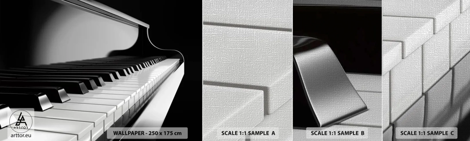 Prøve Fototapet Premium Canvas - Harmoni af former og farver - Klaver, Klaver, musik - 100x30 cm