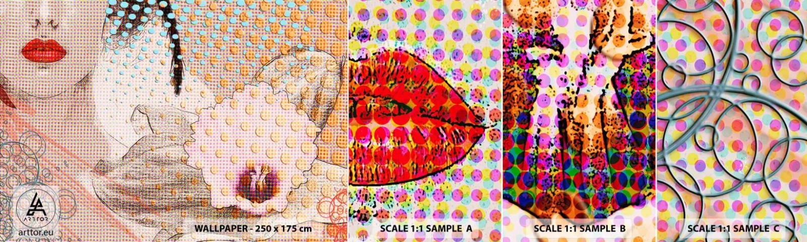 Prøve Fototapet Selvklæbende Deluxe Sticker - Tegneserieheroin - Abstraktion, Kvindens ansigt, Stykke - 100x30 cm