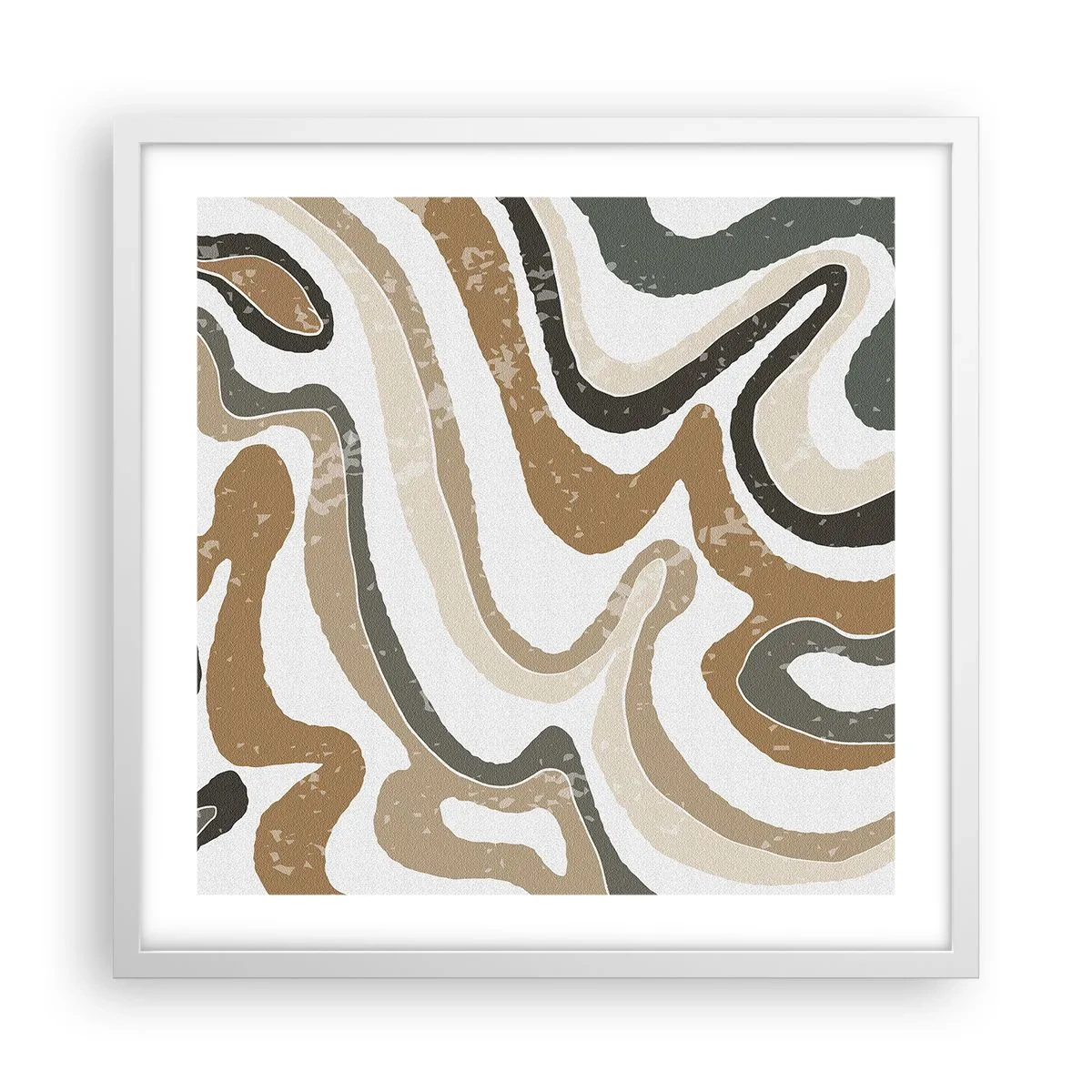 Plakat i hvid ramme - Slyngninger af jordfarver - 50x50 cm