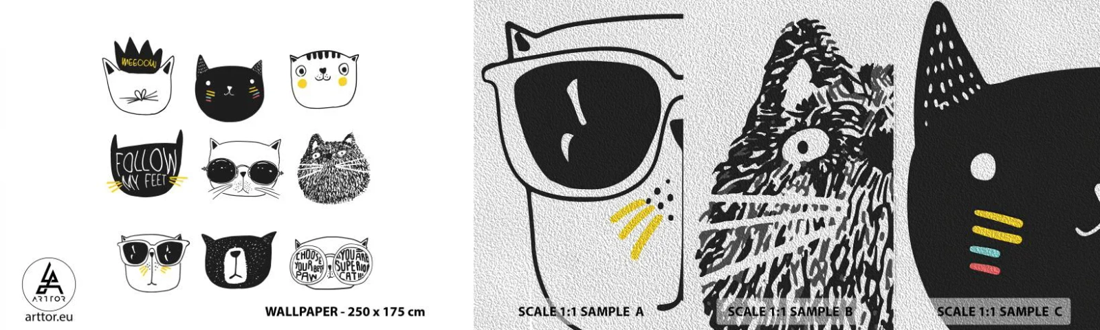 Prøve Fototapet Premium Sand - Alle andre - Kat, Illustration, Grafik - 100x30 cm