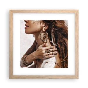 Plakat i ramme af lyst egetræ - Dronning af den vilde strand - 30x30 cm