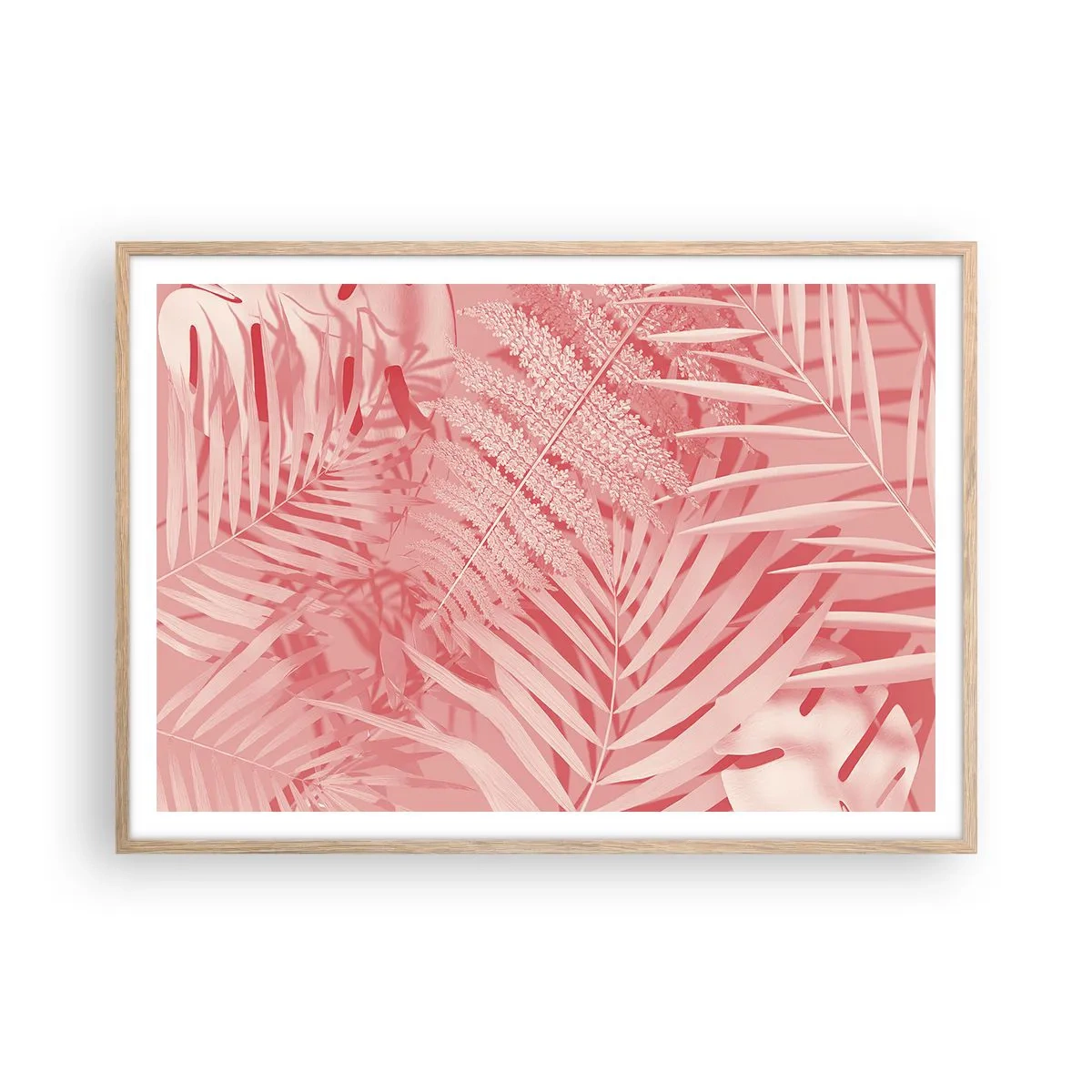 Plakat i ramme af lyst egetræ - Lyserødt koncept - 100x70 cm