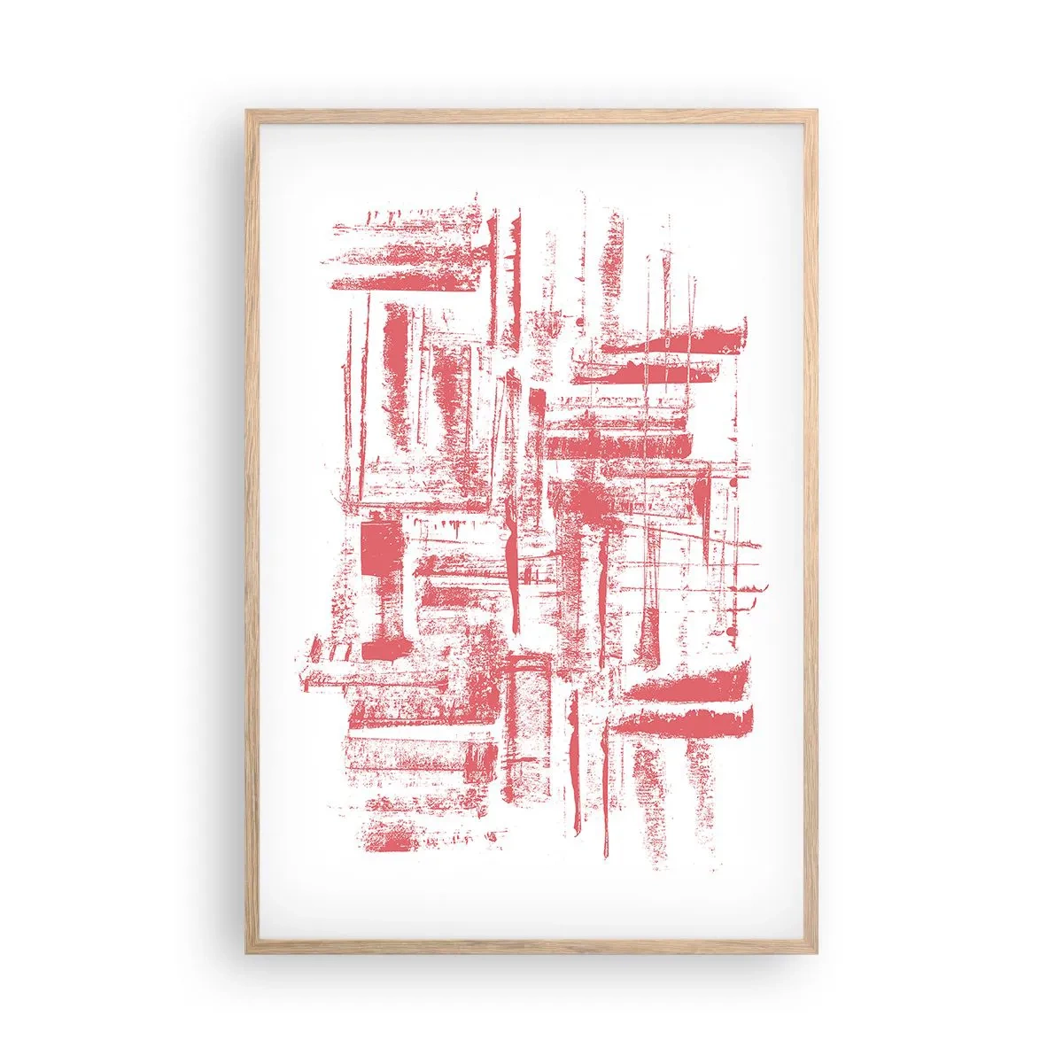 Plakat i ramme af lyst egetræ - Rød by - 61x91 cm