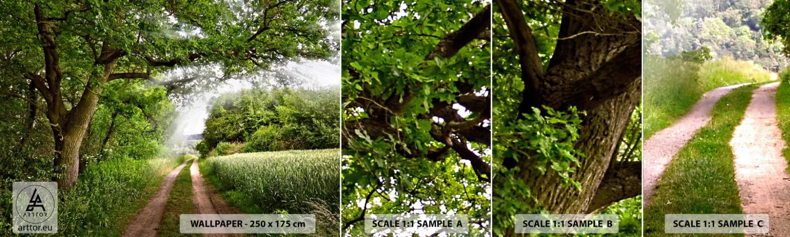 Prøve Fototapet Selvklæbende Deluxe Sticker - Et in Arcadia ego - Landskab, Grusvej, Natur - 100x30 cm