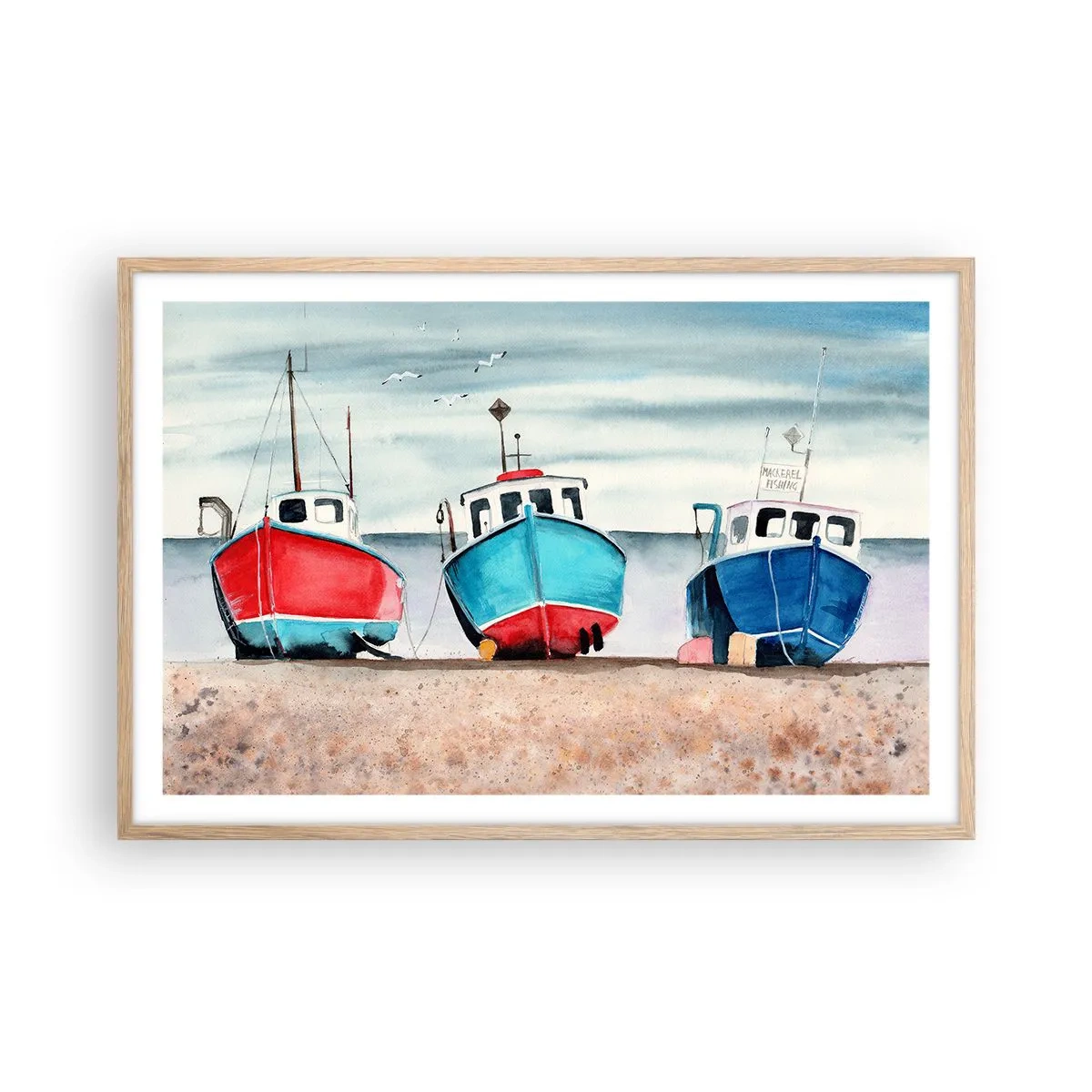 Plakat i ramme af lyst egetræ - Klar til at fange - 91x61 cm