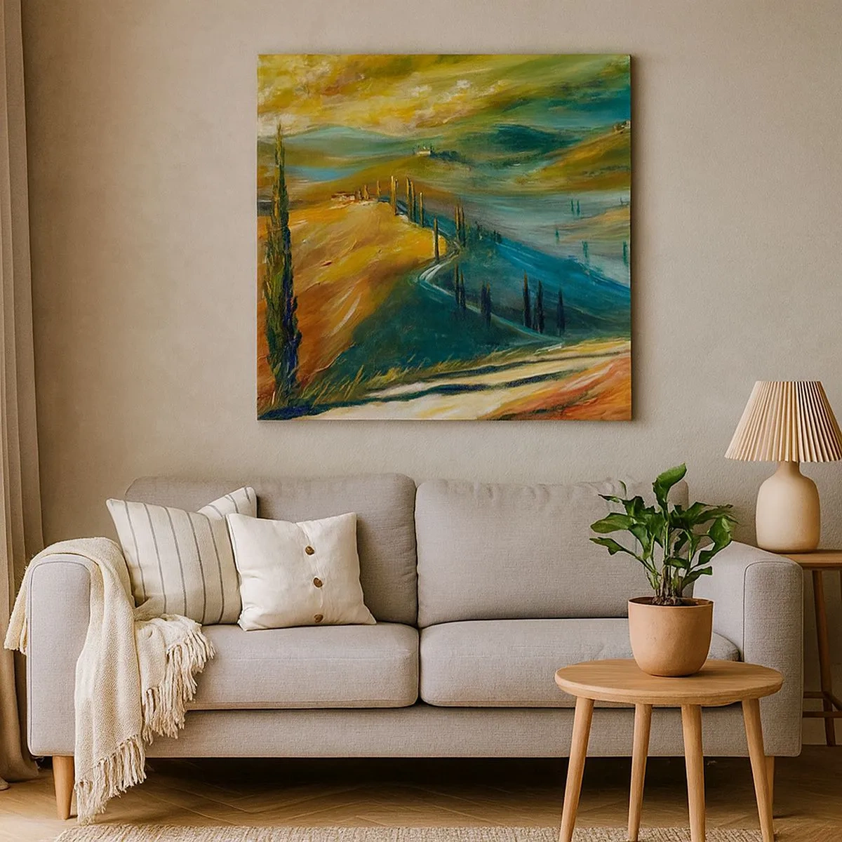 Lærredstryk - Billede på lærred - Toscansk landskab - 30x30 cm