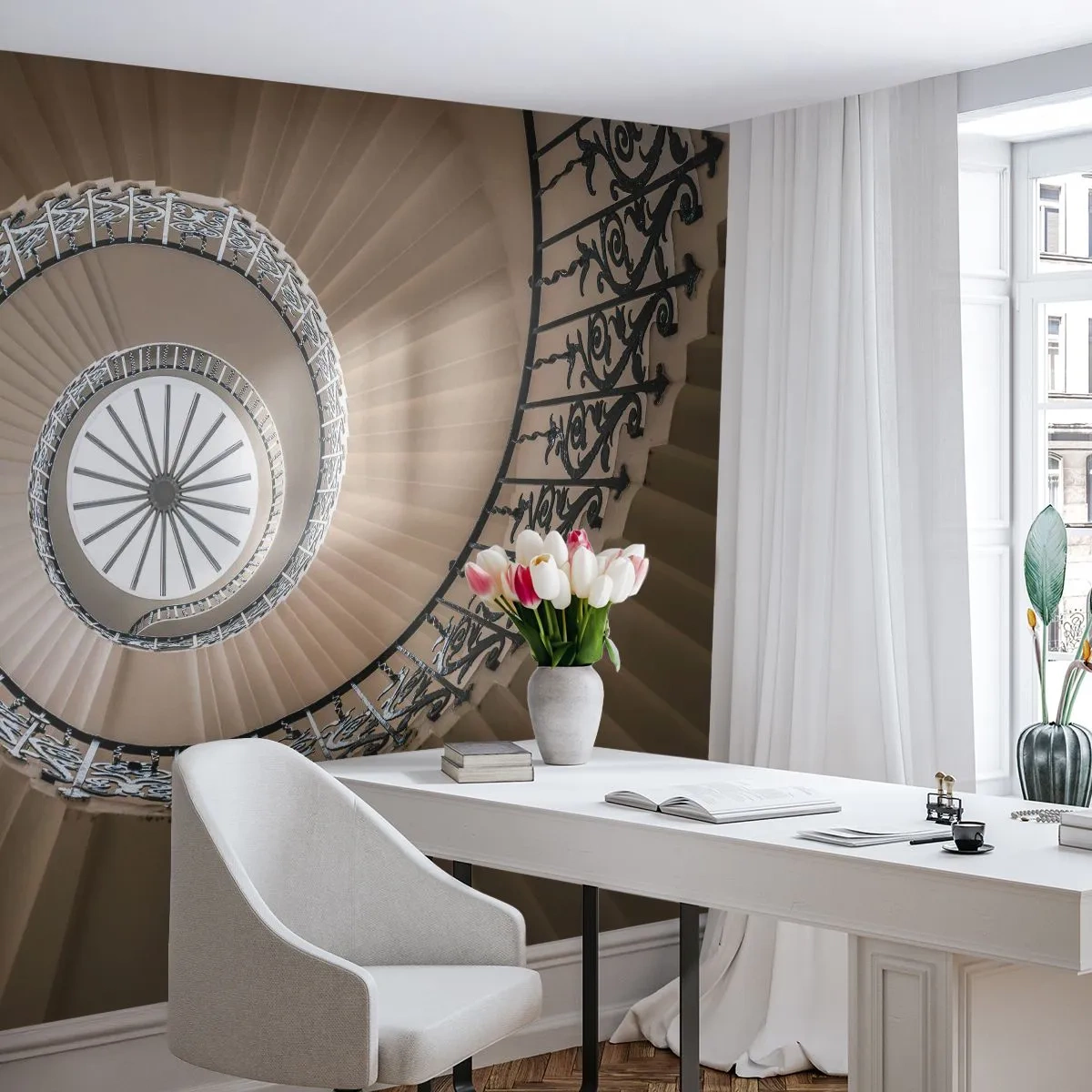 Fototapet Premium Canvas - I midten af en skal - Trappe, Krøllet, Ornament - 300x210 cm