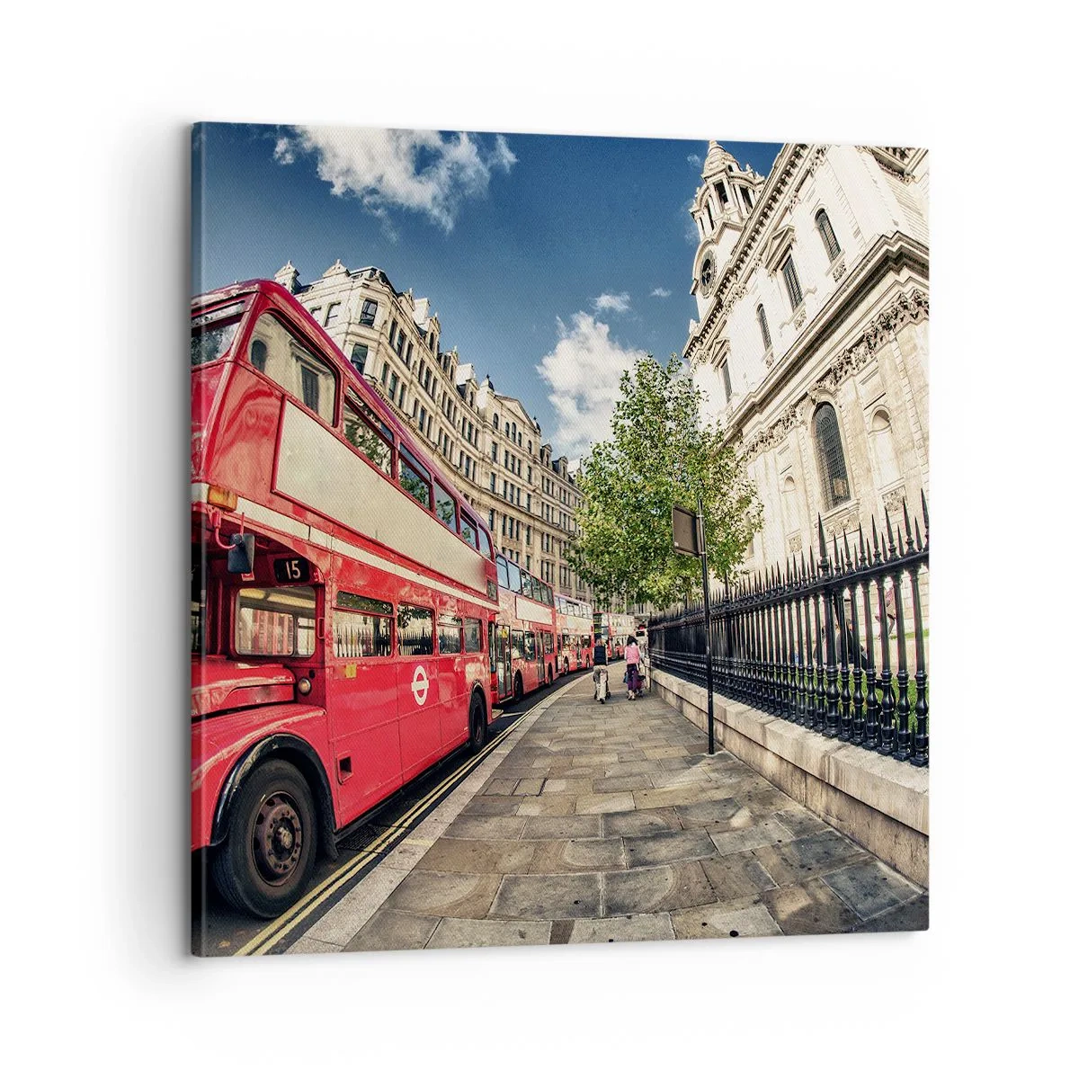 Lærredstryk - Billede på lærred - Gade i London i grå og rødt - 60x60 cm