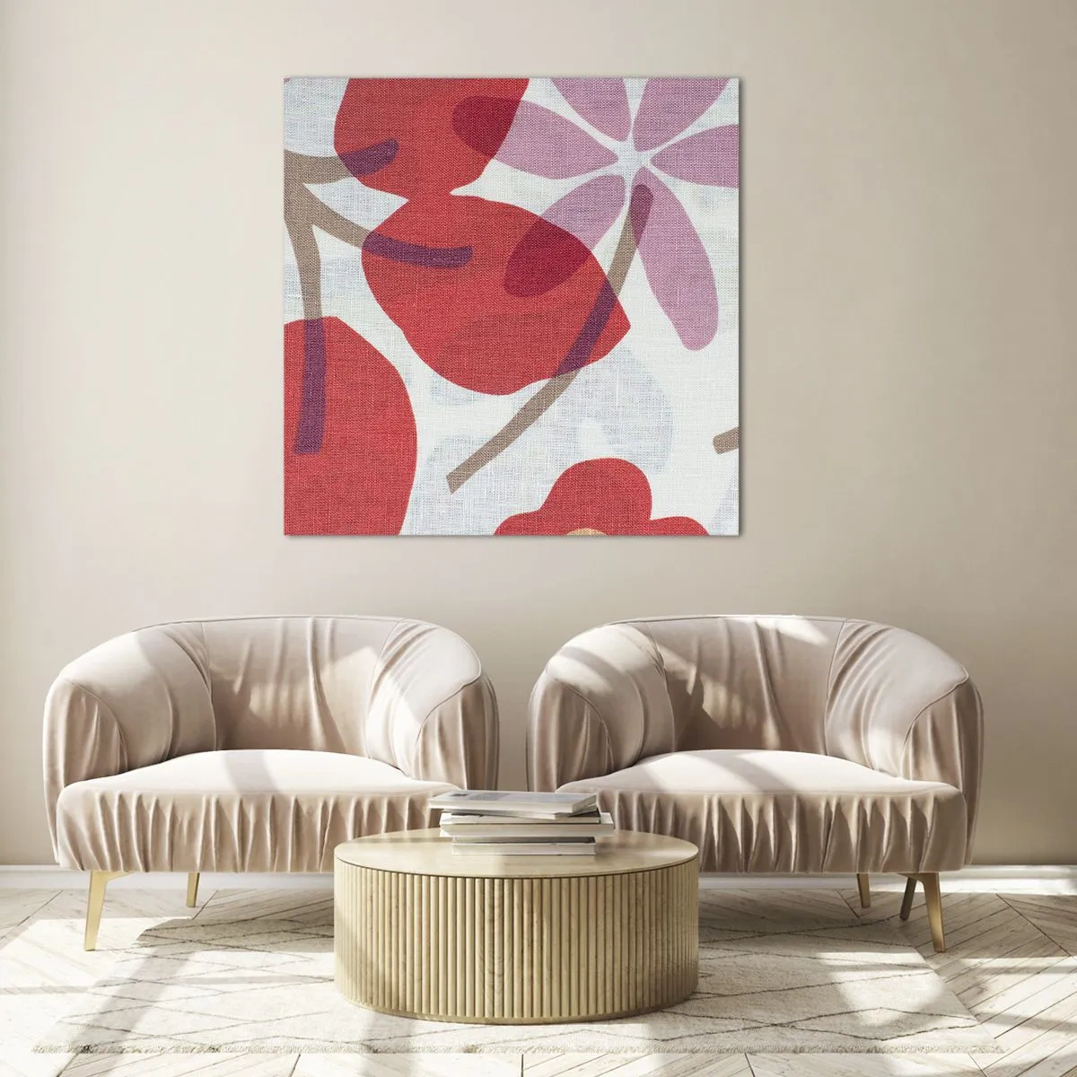 Billede på glas - Blomsterkomposition i pink - 40x40 cm