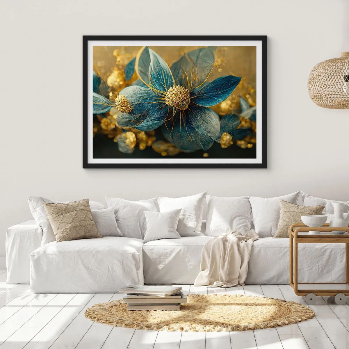 Plakat i sort ramme - Blomstre med guld - 70x50 cm