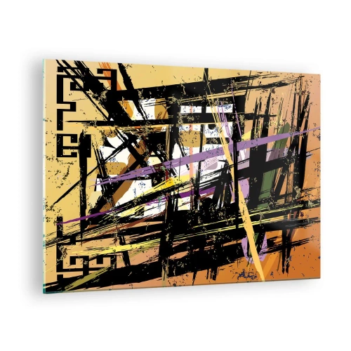 Billede på glas - Abstrakt geometrisk komposition i skarpe linjer - 70x50cm - Skarpt snit - Moderne vægdekoration til stue og soveværelse ARTTOR