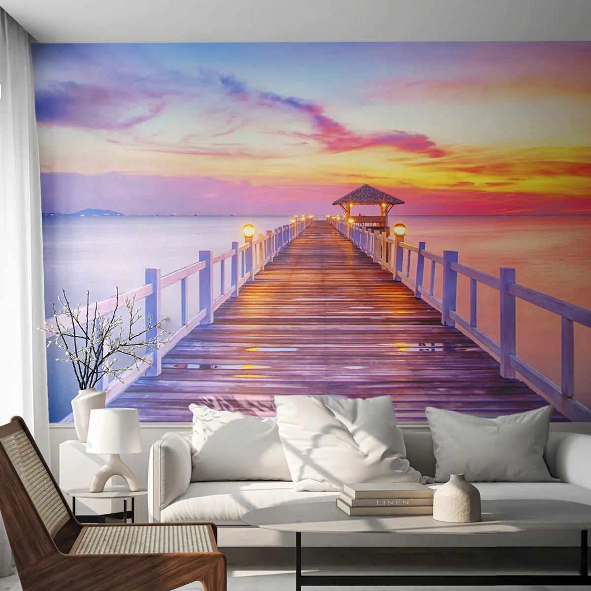 Fototapet Premium Sand - Lilagylden stilhed om aftenen - Landskab, Hav, Bugt - 100x70 cm