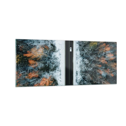 Billede på glas - Skær gennem vinterskoven - 100x40 cm