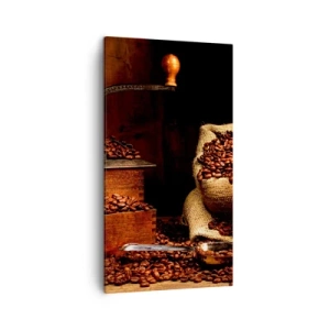 Lærredstryk - Billede på lærred - Stilleben med kaffebønner og kværn - 45x80 cm