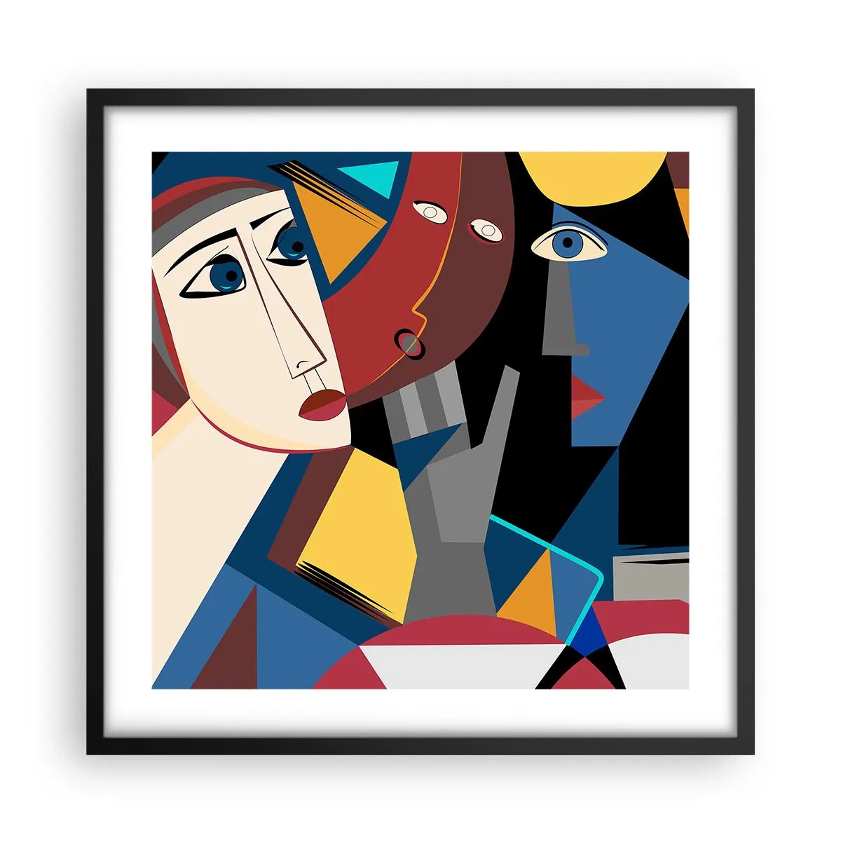 Plakat i sort ramme - Kubistisk samtale - 50x50 cm