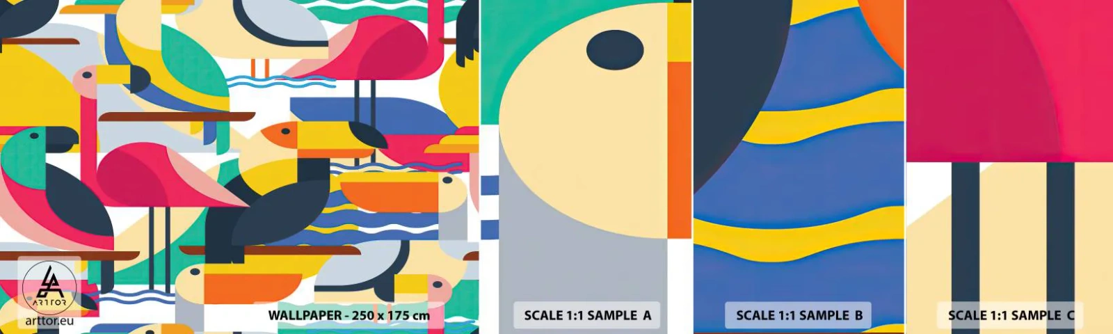 Fototapet Prøve Standard Eco - Fuglefest - Abstraktion, Pelikan, Stykke - 100x30 cm