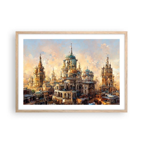 Plakat i ramme af lyst egetræ - En by af byer - 70x50 cm