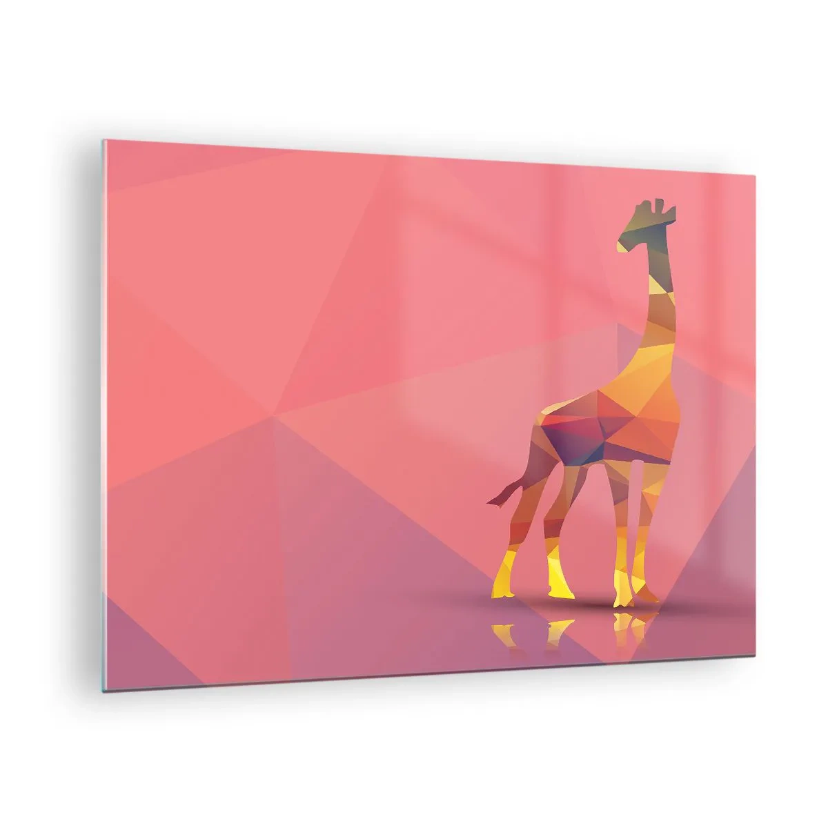Billede på glas - Geometrisk giraf på en pastelfarvet baggrund - 70x50cm - I savannens farver - Moderne vægdekoration til stue og soveværelse ARTTOR