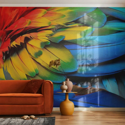 Fototapet Standard Eco - Farverige papegøjefjer - 100x70cm - Paradisfugl - Moderne vægdekoration til stue og soveværelse ARTTOR