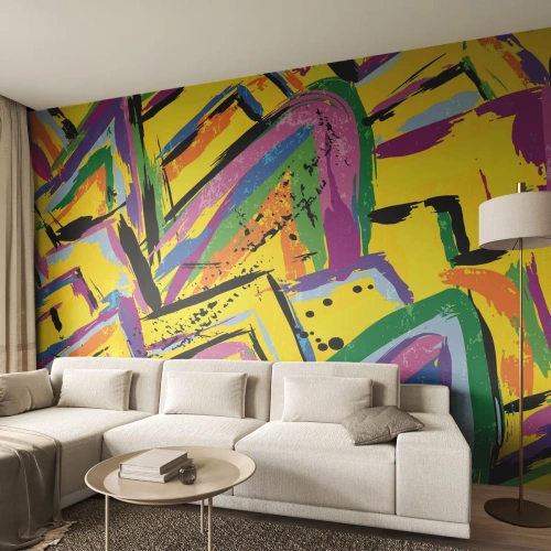 Fototapet Standard Eco - En abstrakt komposition af geometriske former i levende farver. - 100x70cm - Han råber af glæde - Moderne vægdekoration til stue og soveværelse ARTTOR