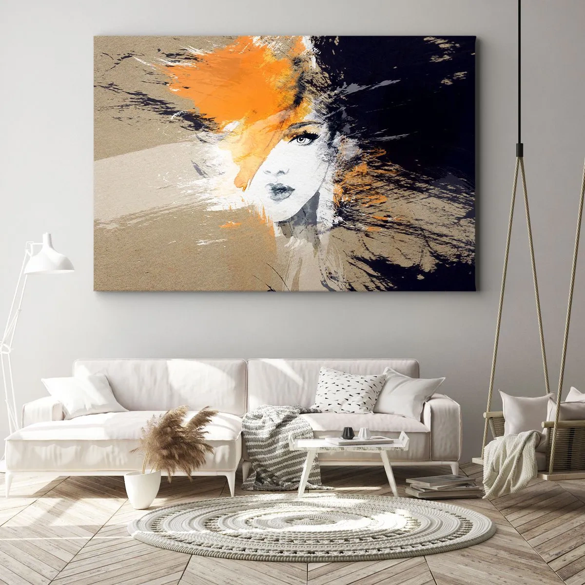 Lærredstryk - Billede på lærred - Abstrakt portræt af en kvinde med intense farver - 70x50cm - Og det bliver let - Moderne vægdekoration til stue og soveværelse ARTTOR